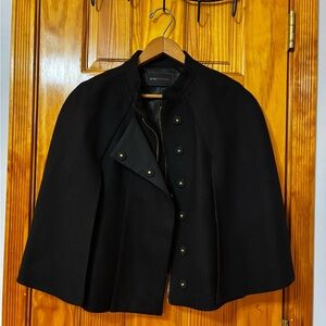 BCBGMaxAzria Black Button-Front Cape Blazer